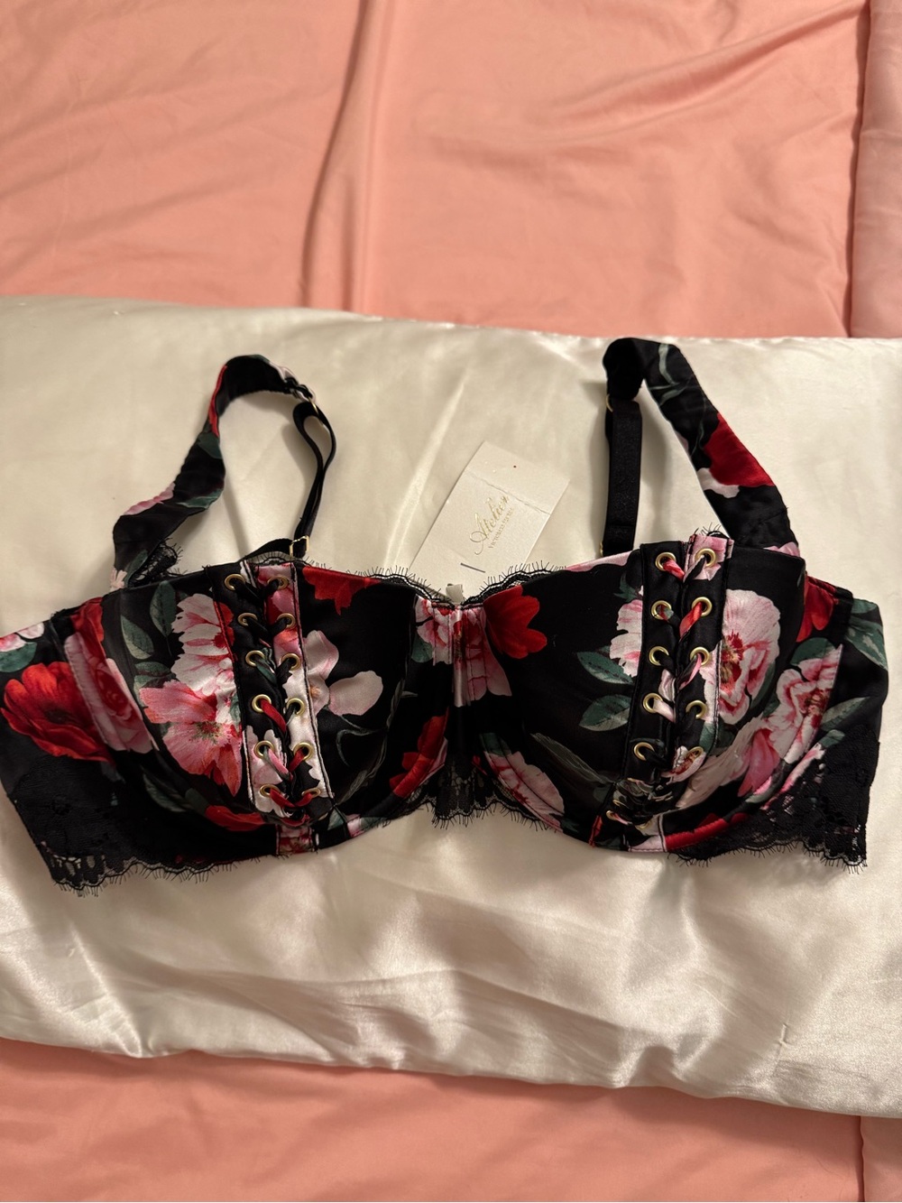 Victoria's Secret’s, Atelier collection, Black Floral Lace-Up Underwire Bra.